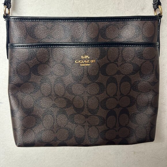 Coach Rowan Signature File Crossbody coated Canvas  Leather Bag Brown black - Picture 1 of 7